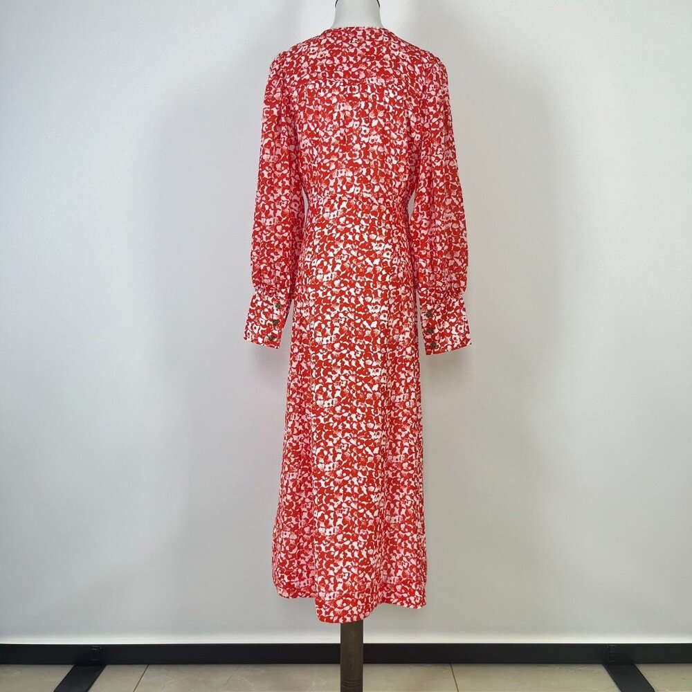 $325 NWT Ganni Floral Crepe Midi Dress Size 36 Orange - Picture 13 of 13